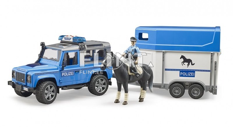 Politsei auto Land Rover Defender (28x13,8x15,3cm) + haagis hobusega (34x14x18,5cm) Bruder