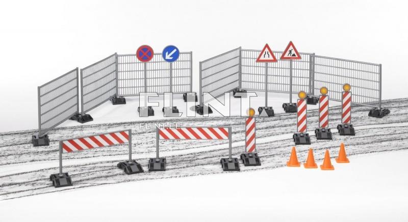 Construction site accessory set - fences, signs and cones Bruder