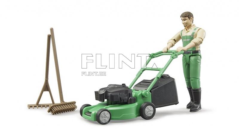 Lawnmower and worker set Bruder