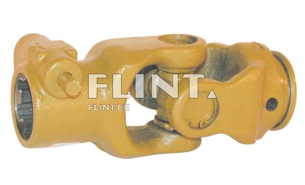 The product is a yellow universal joint. It features two different connection points, one straight and one angled. At the center, there is a moving part that allows for rotation.