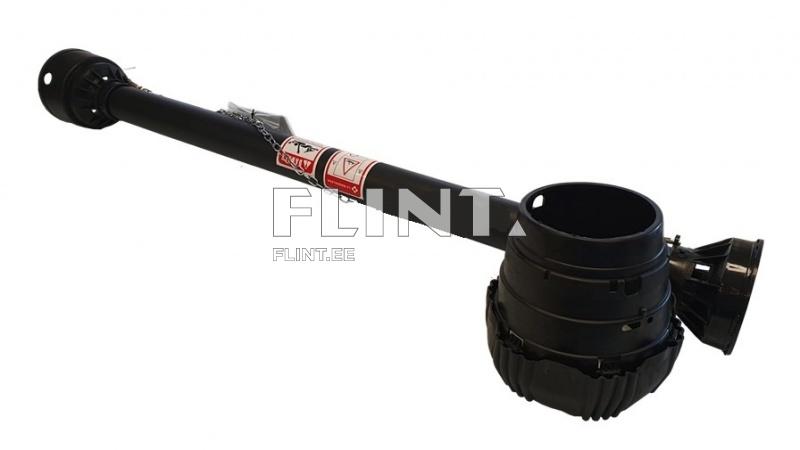 The product is a black PVC pipe with a large connector at one end, surrounded by a curved section in black. Next to the connector is a label with red and white stripes.