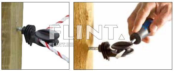 Puidust post, mille külge on kinnitatud must plastist kinniti, mille kaudu on venitatud punase ja valge sokk. Kinniti toetab nööri, et hoida seda kõvas asendis.