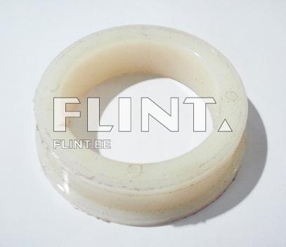 A round translucent plastic part with a smooth surface and curved edges.
