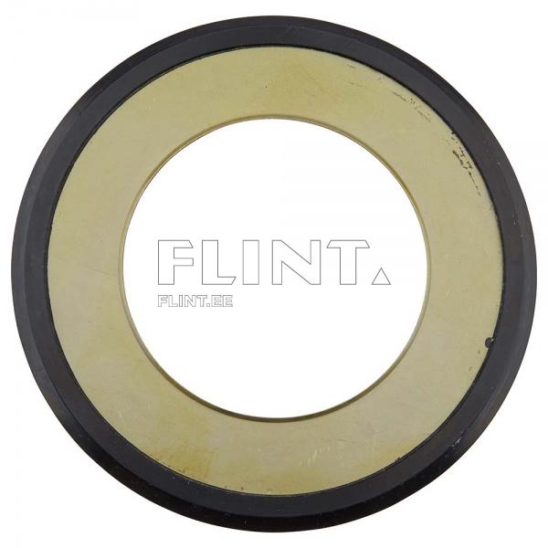 The image features a circular object with a large central hole, surrounded by a thick black outer rim and a lighter inner surface.