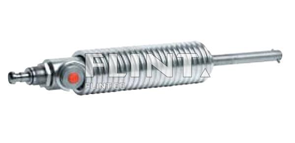 A functional mechanism featuring stainless steel coils and a red mark at one end.