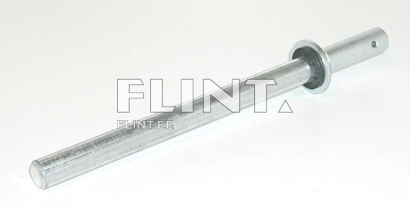 A metallic industrial rod with a flat end and a cylindrical main body. One end features a circular ring.