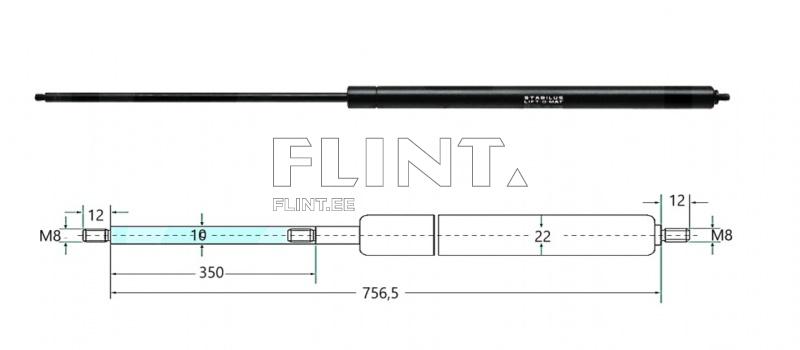 Gas strut Stabilus 250N (lenght 756,5mm)