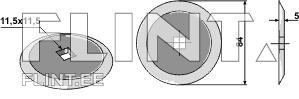 The product is a circular metal plate with a diameter of 84 mm and a thickness of 5 mm. In the center, there is a square opening measuring 11.5 x 11.5 mm.